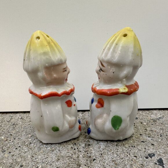 Vintage Sad Circus Clown Ceramic Salt Pepper Shakers Japan 2.5" Polka Dot - Picture 3 of 10